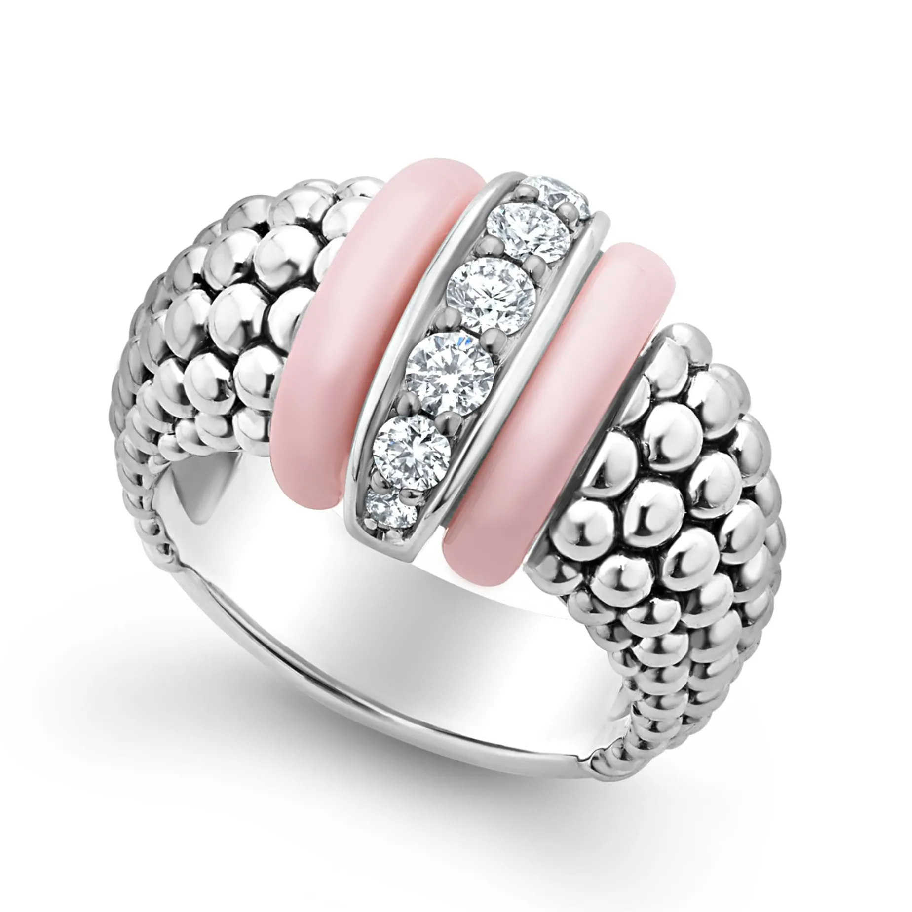 Pink Ceramic Caviar Diamond Ring