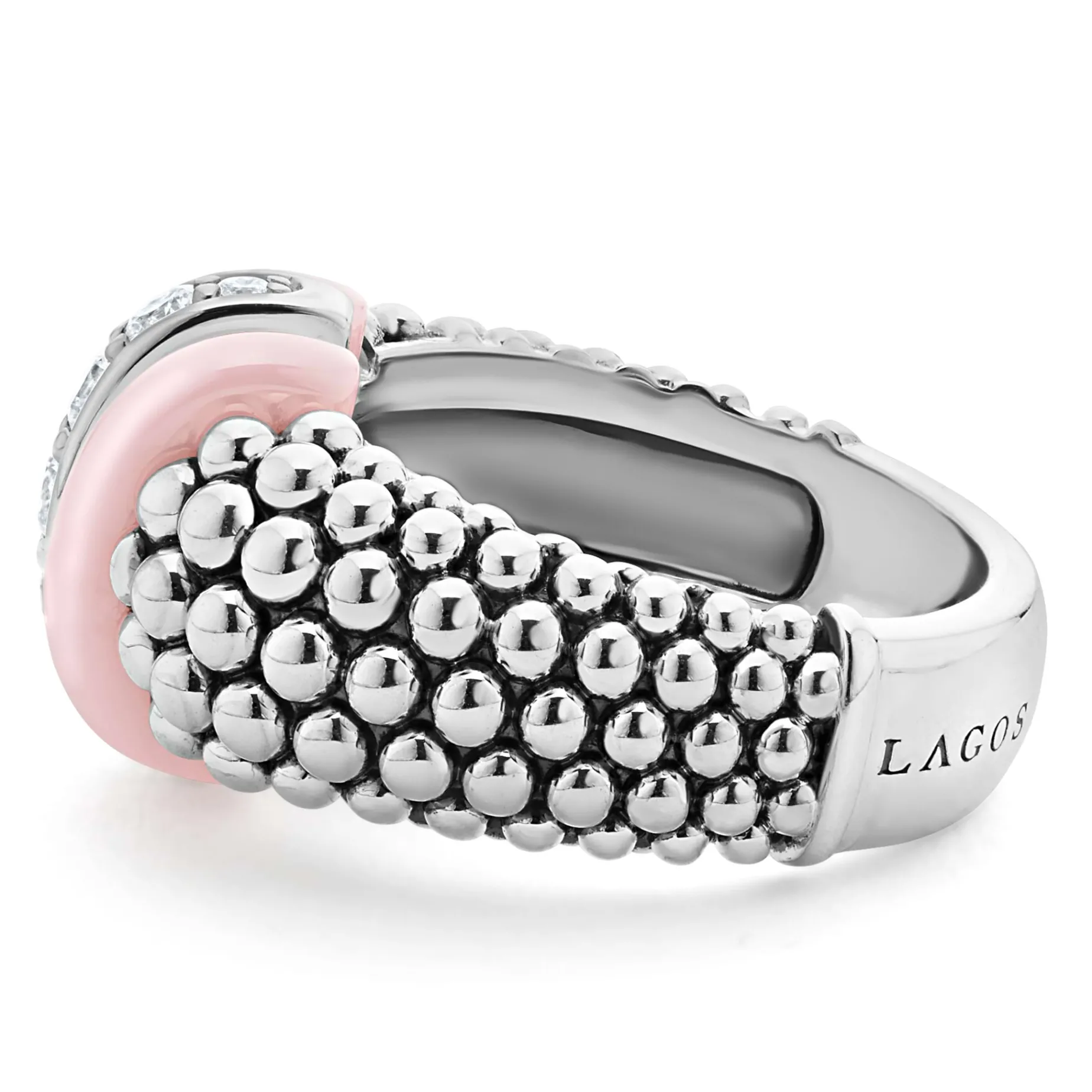 Pink Ceramic Caviar Diamond Ring