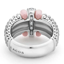 Pink Ceramic Caviar Diamond Ring