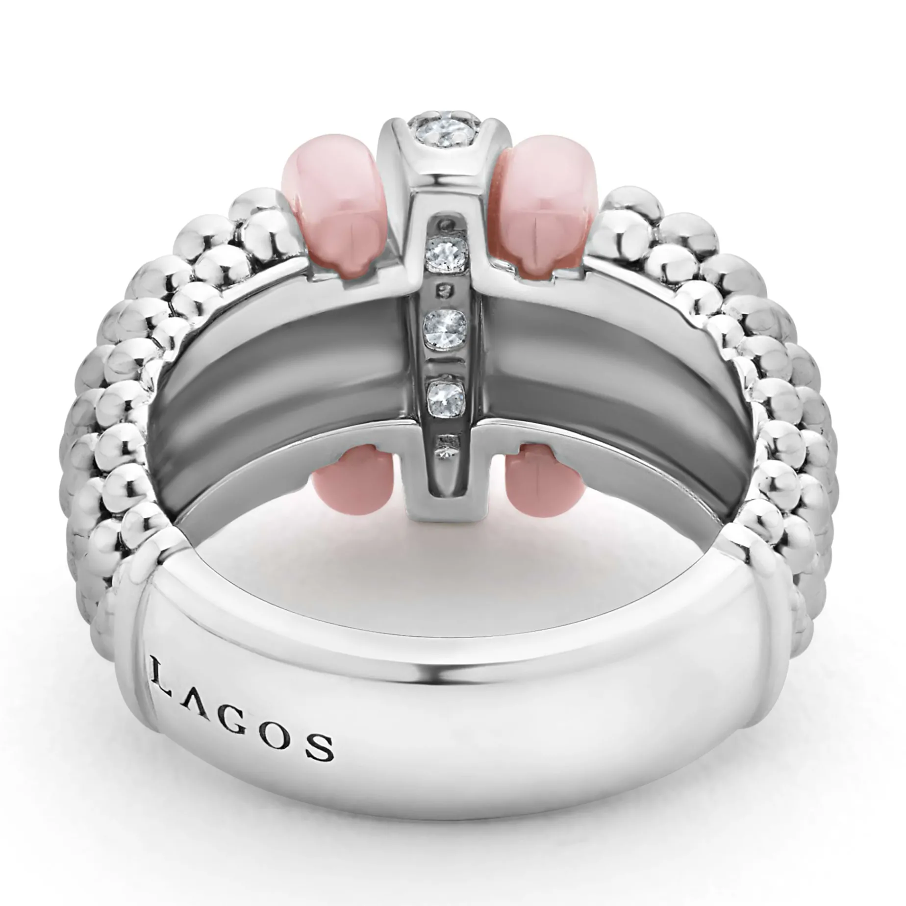 Pink Ceramic Caviar Diamond Ring