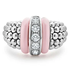Pink Ceramic Caviar Diamond Ring
