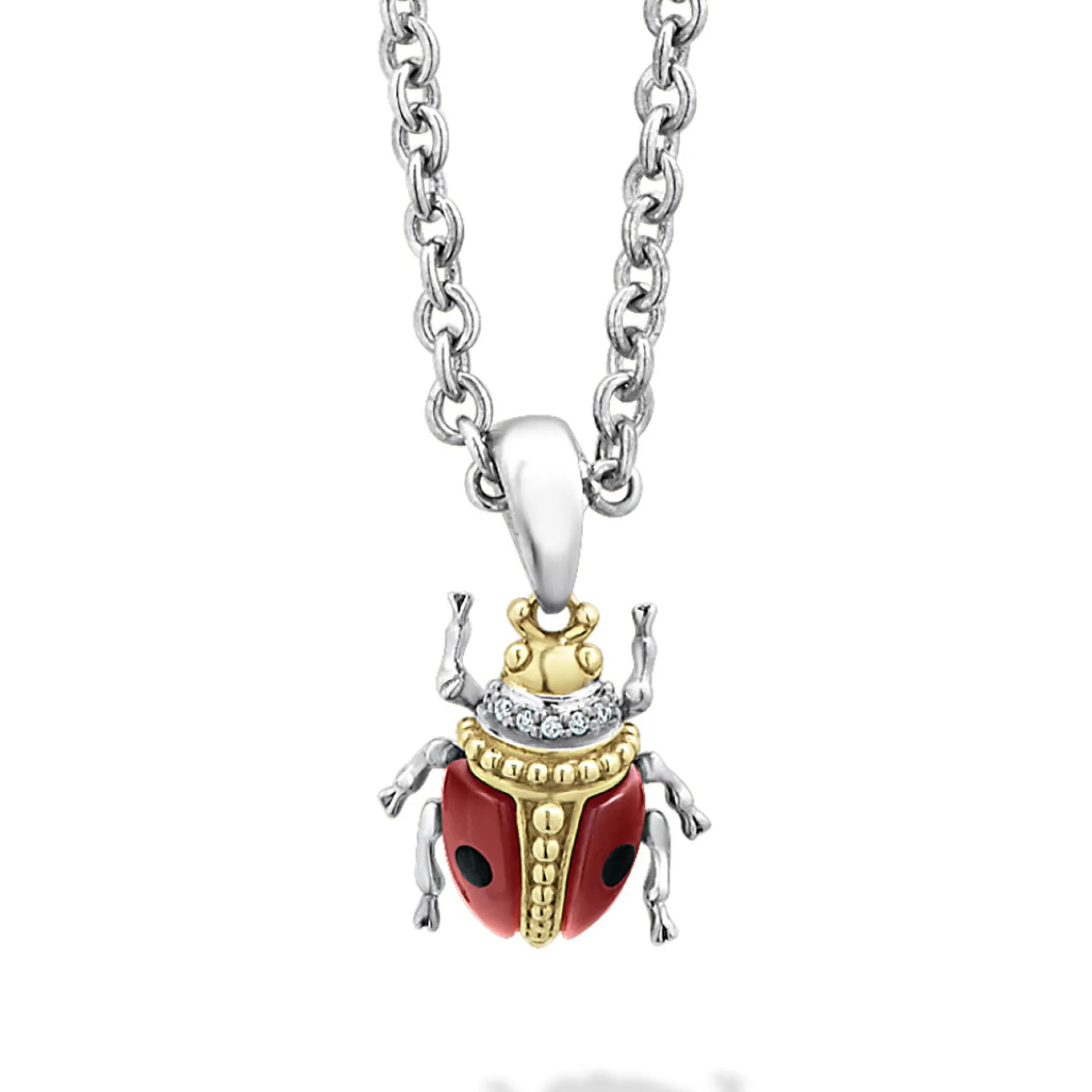 Red Agate Beetle Diamond Pendant Necklace