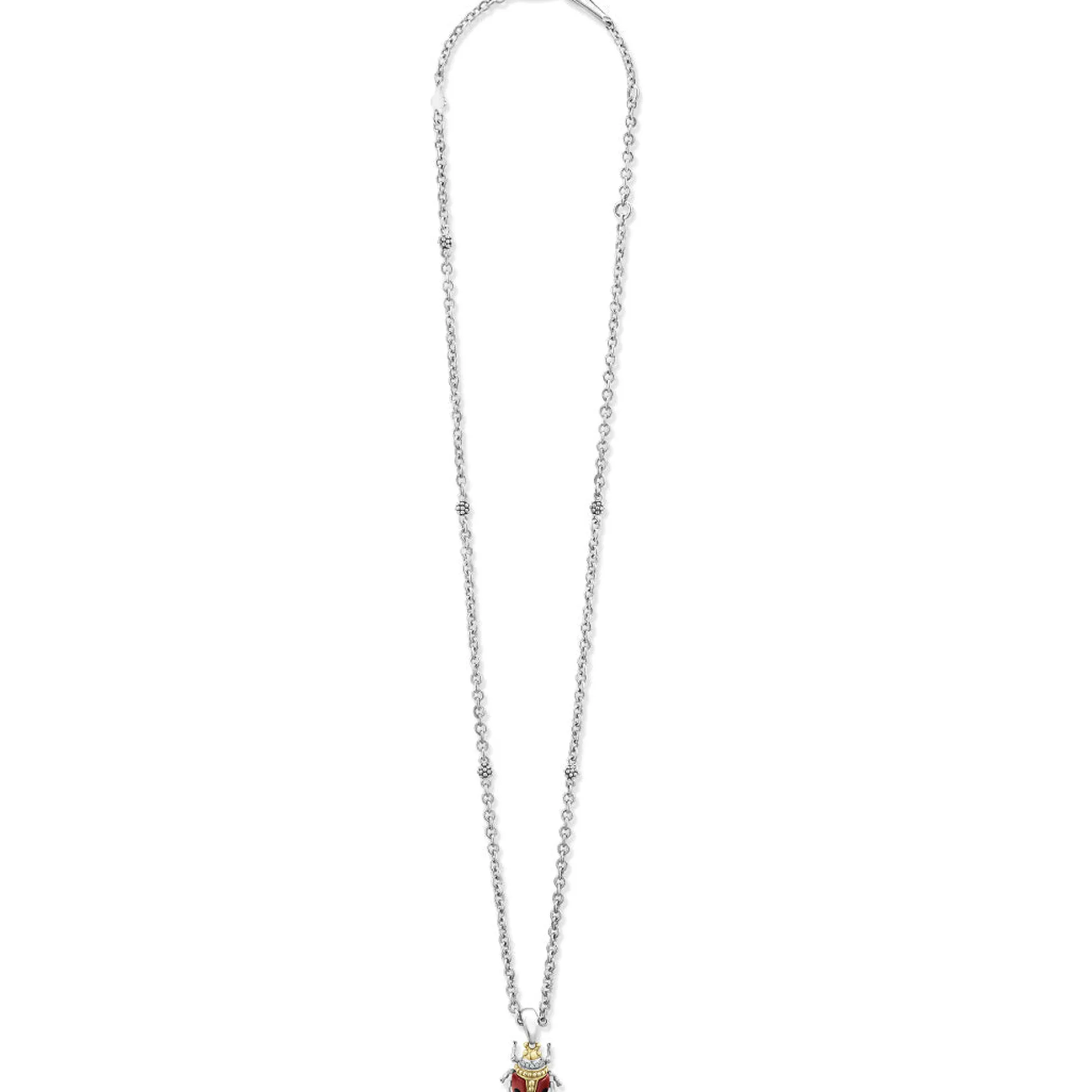 Red Agate Beetle Diamond Pendant Necklace