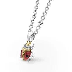 Red Agate Beetle Diamond Pendant Necklace