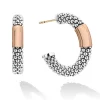 Rose Gold Station Caviar Hoop Earrings
