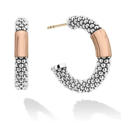 Rose Gold Station Caviar Hoop Earrings