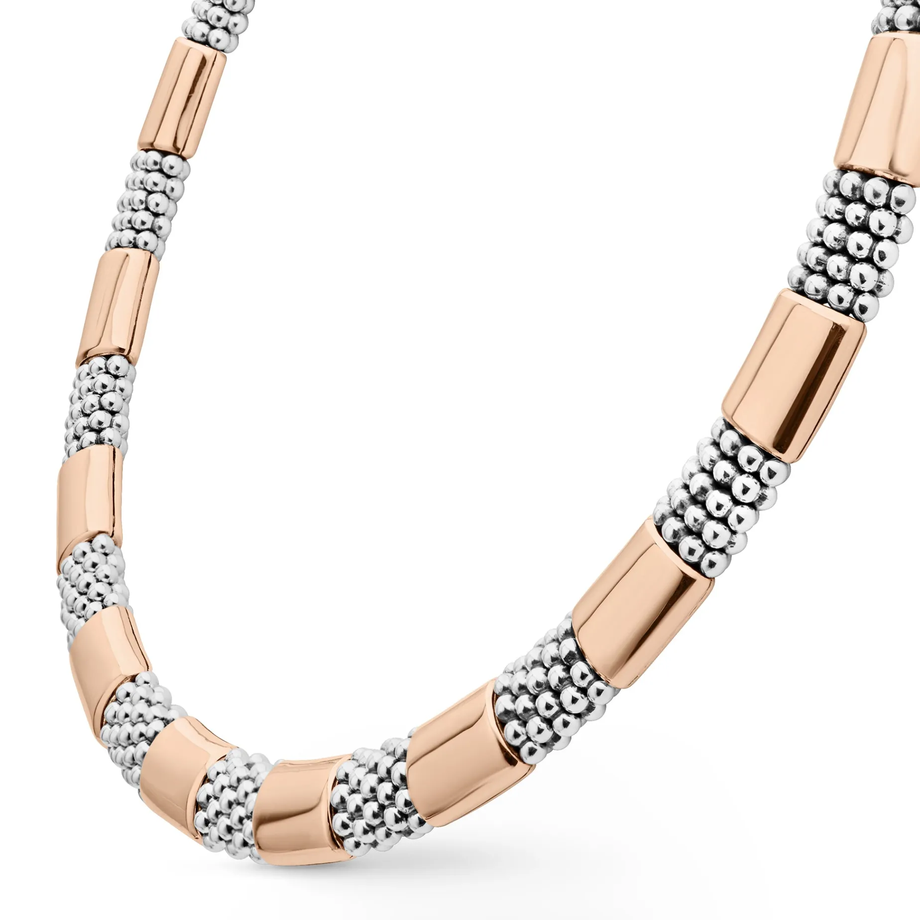 Rose Gold Station Caviar Necklace | 12mm
