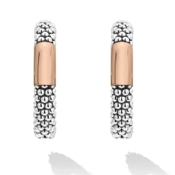 Rose Gold Station Caviar Hoop Earrings