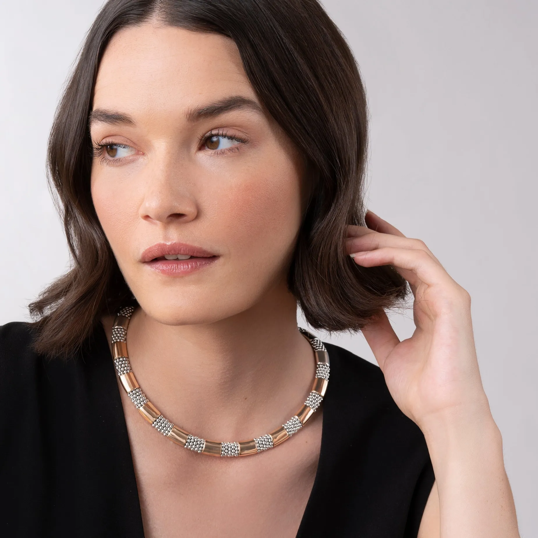 Rose Gold Station Caviar Necklace | 12mm