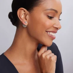 Silver Beaded Front-Back Earrings