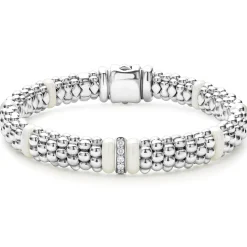 Single Station Diamond Caviar Bracelet | 9mm