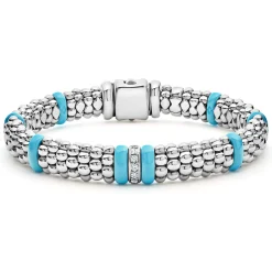 Single Station Diamond Caviar Bracelet | 9mm