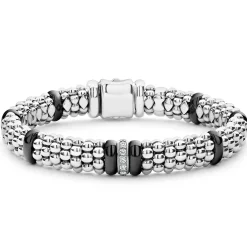 Single Station Diamond Caviar Bracelet | 9mm