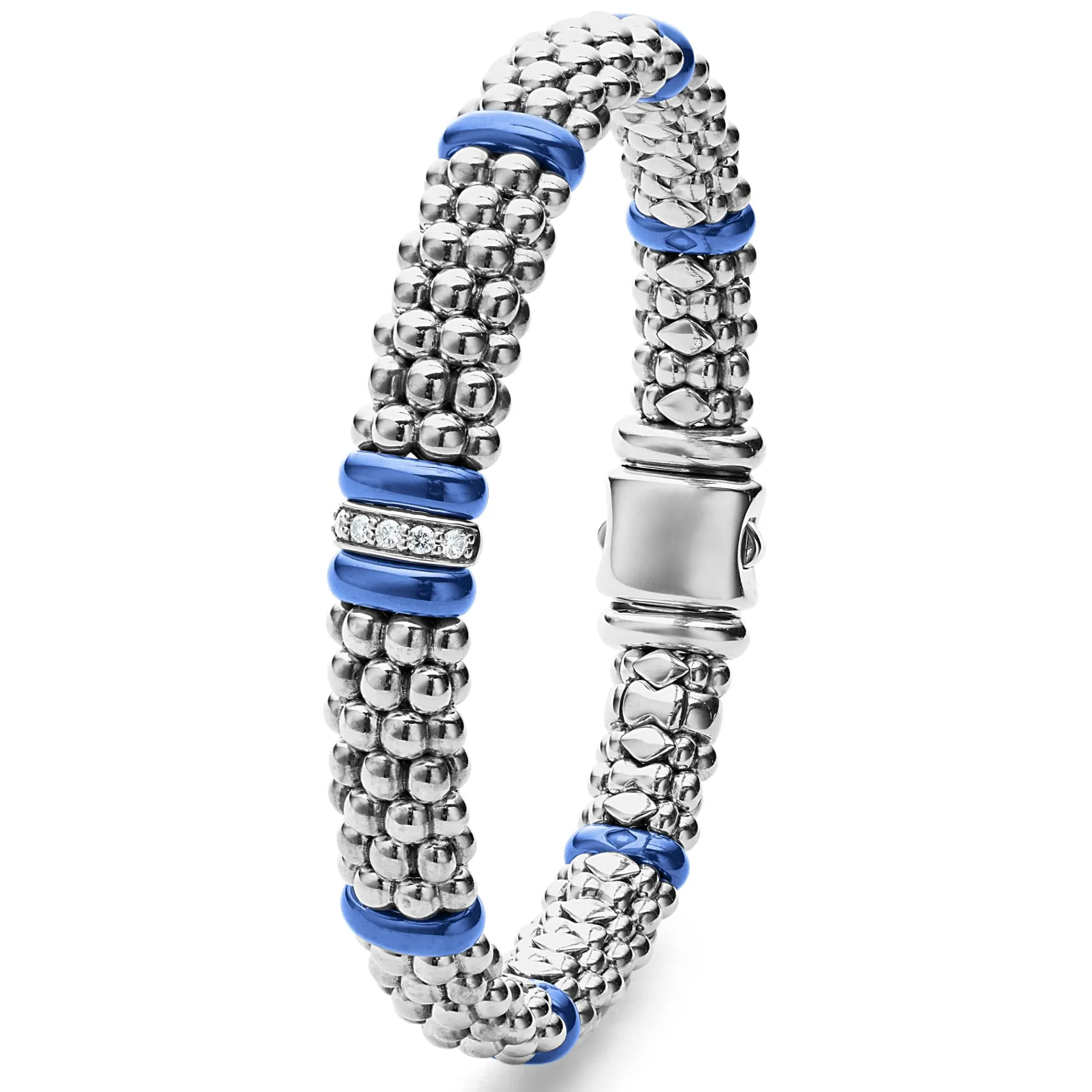 Single Station Diamond Caviar Bracelet | 9mm
