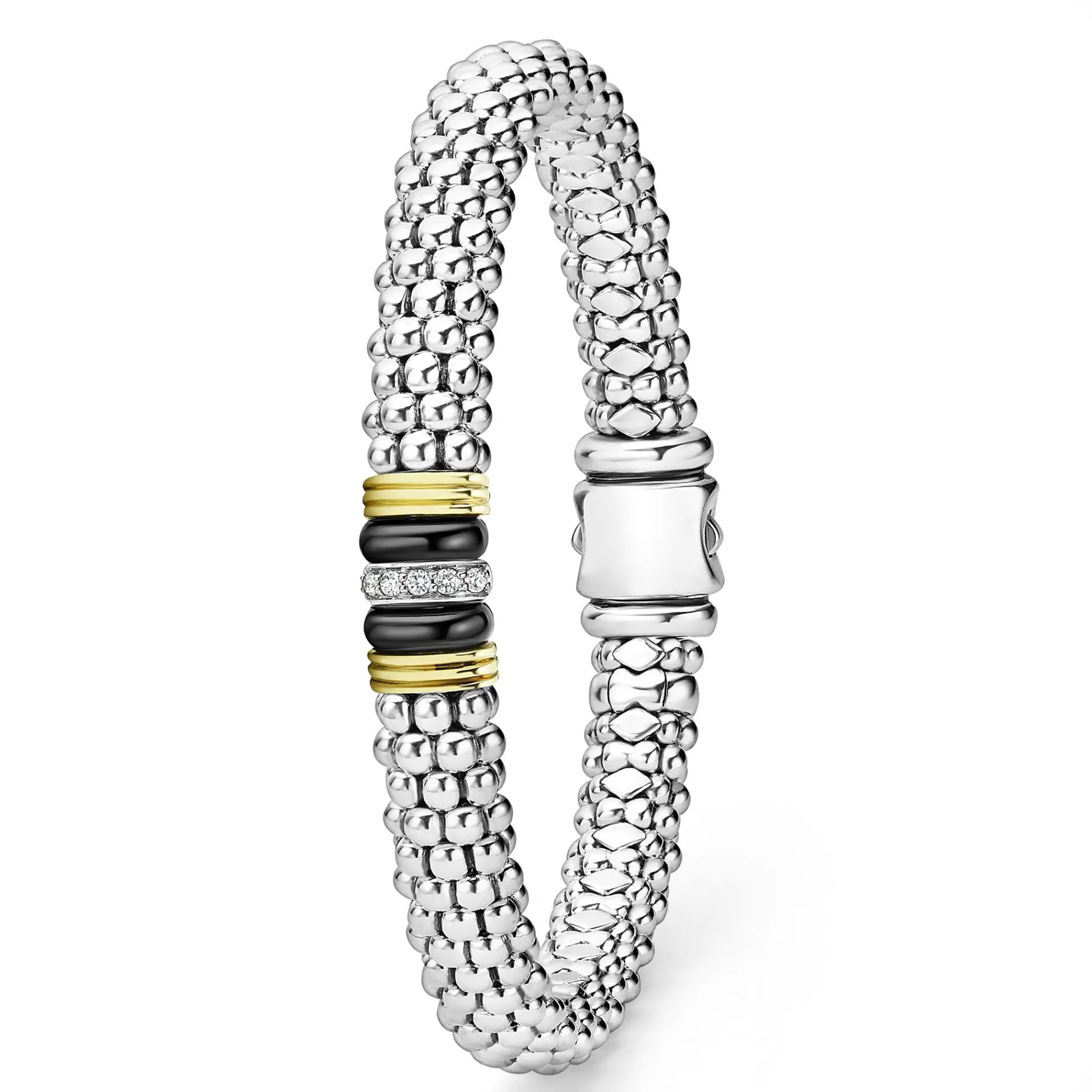 Single Station Diamond Caviar Bracelet | 9mm