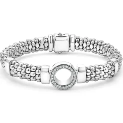 Single Station Diamond Circle Caviar Bracelet | 9mm