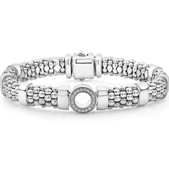Single Station Diamond Circle Caviar Bracelet | 9mm