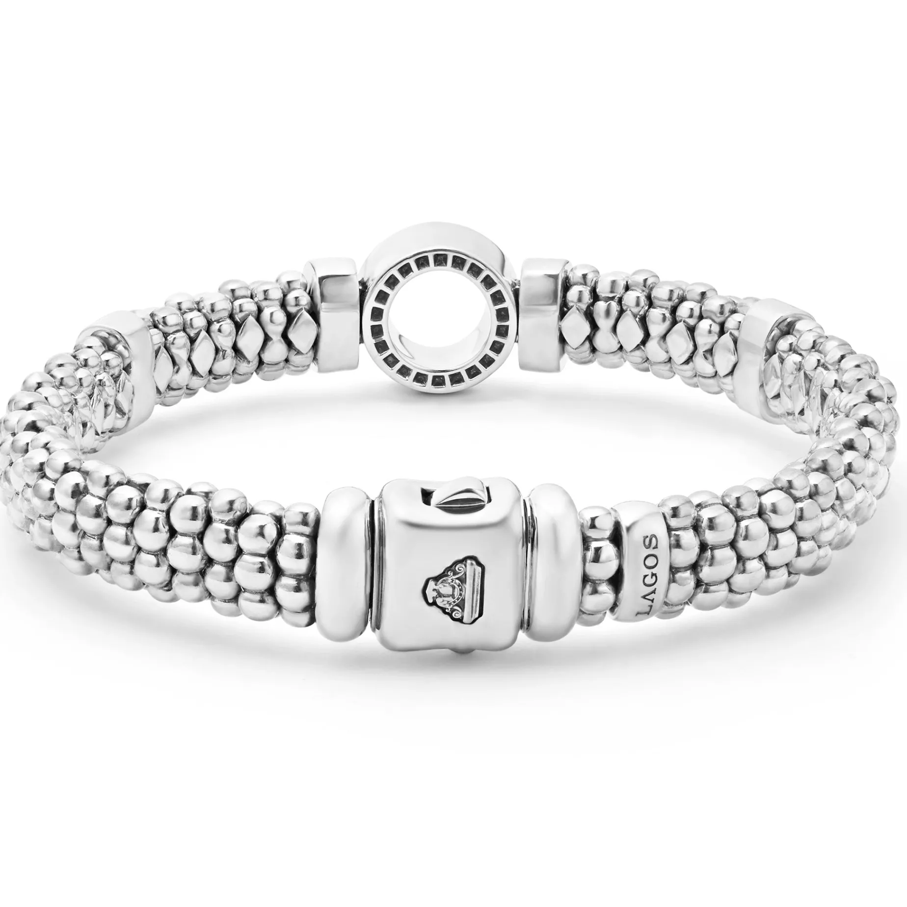Single Station Diamond Circle Caviar Bracelet | 9mm