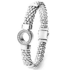 Single Station Diamond Circle Caviar Bracelet | 9mm