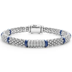 Six Station Diamond Caviar Bracelet | 6mm