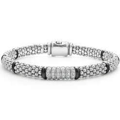 Six Station Diamond Caviar Bracelet | 6mm