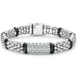 Six Station Diamond Caviar Bracelet | 9mm