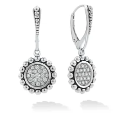 Small Caviar Circle Diamond Drop Earrings