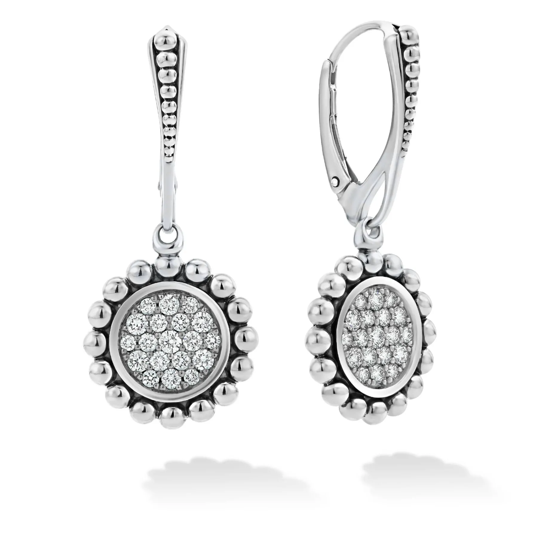 Small Caviar Circle Diamond Drop Earrings