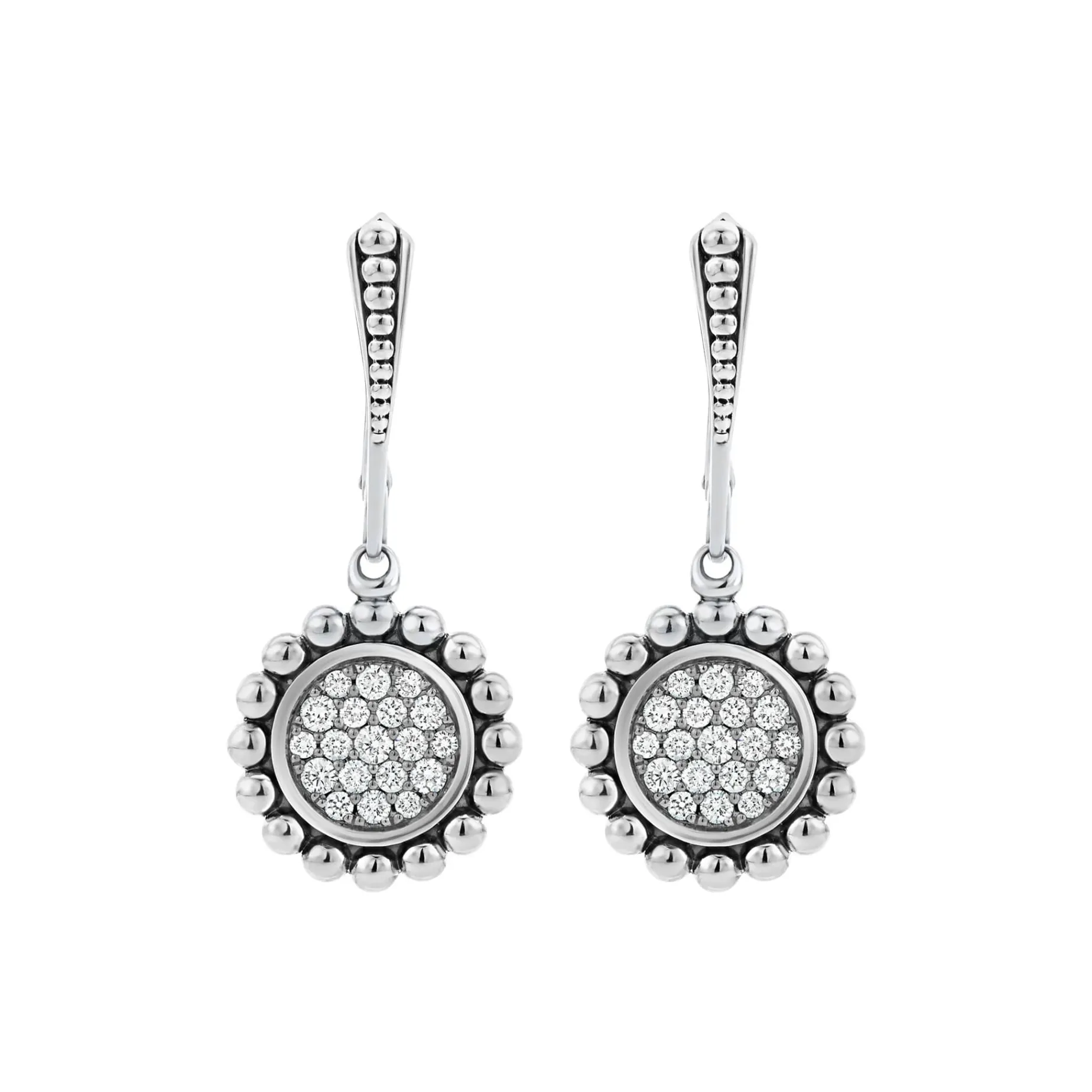 Small Caviar Circle Diamond Drop Earrings
