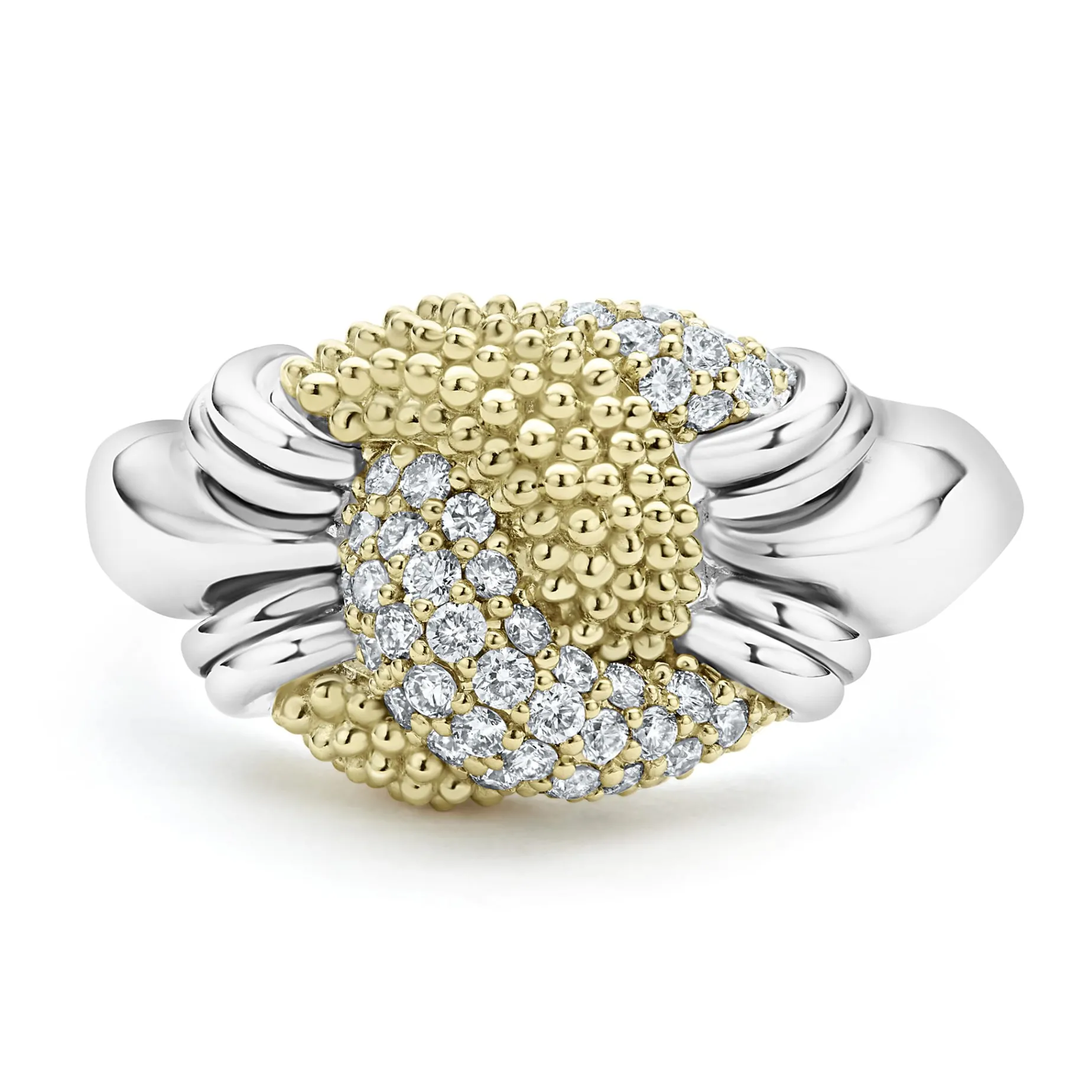 Small Caviar Diamond Knot Ring