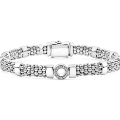 Small Single Station Diamond Circle Caviar Bracelet | 6mm