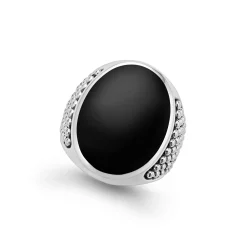 Statement Black Agate Oval Band Ring
