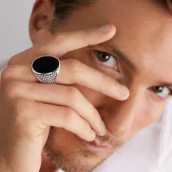Statement Black Agate Oval Band Ring