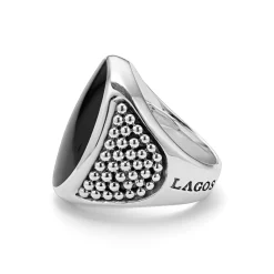 Statement Black Agate Oval Band Ring