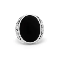 Statement Black Agate Oval Band Ring
