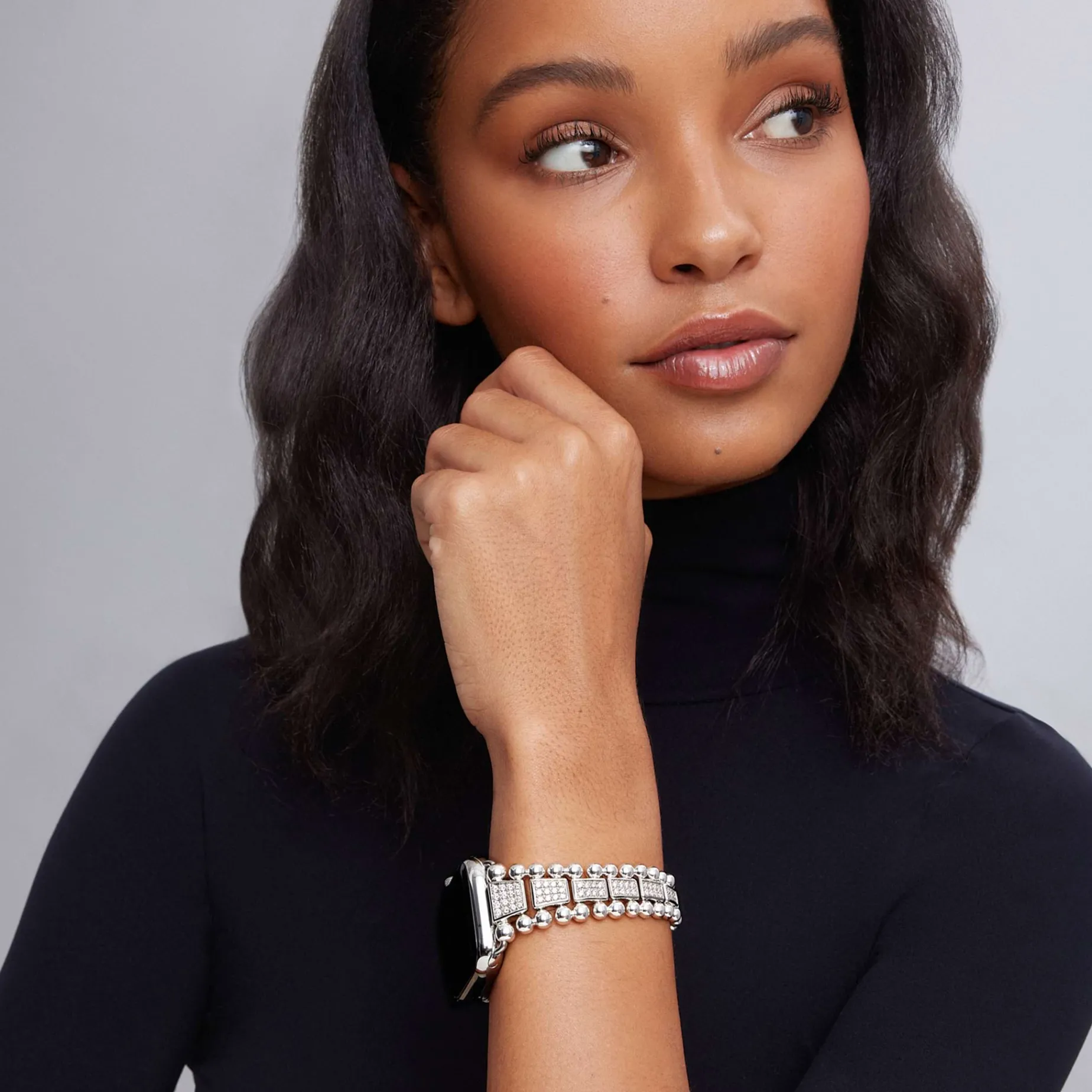 Sterling Silver Full Diamond Watch Bracelet-42-49mm