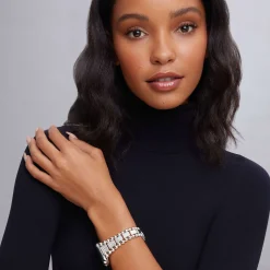 Sterling Silver Half Diamond Watch Bracelet-42-49mm