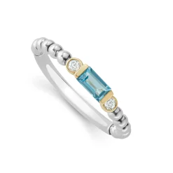 Swiss Blue Topaz Stacking Ring with Diamonds