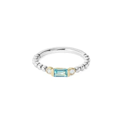 Swiss Blue Topaz Stacking Ring with Diamonds
