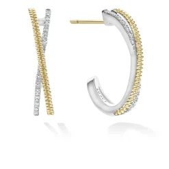 Thin Two-Tone Caviar X Diamond Hoop