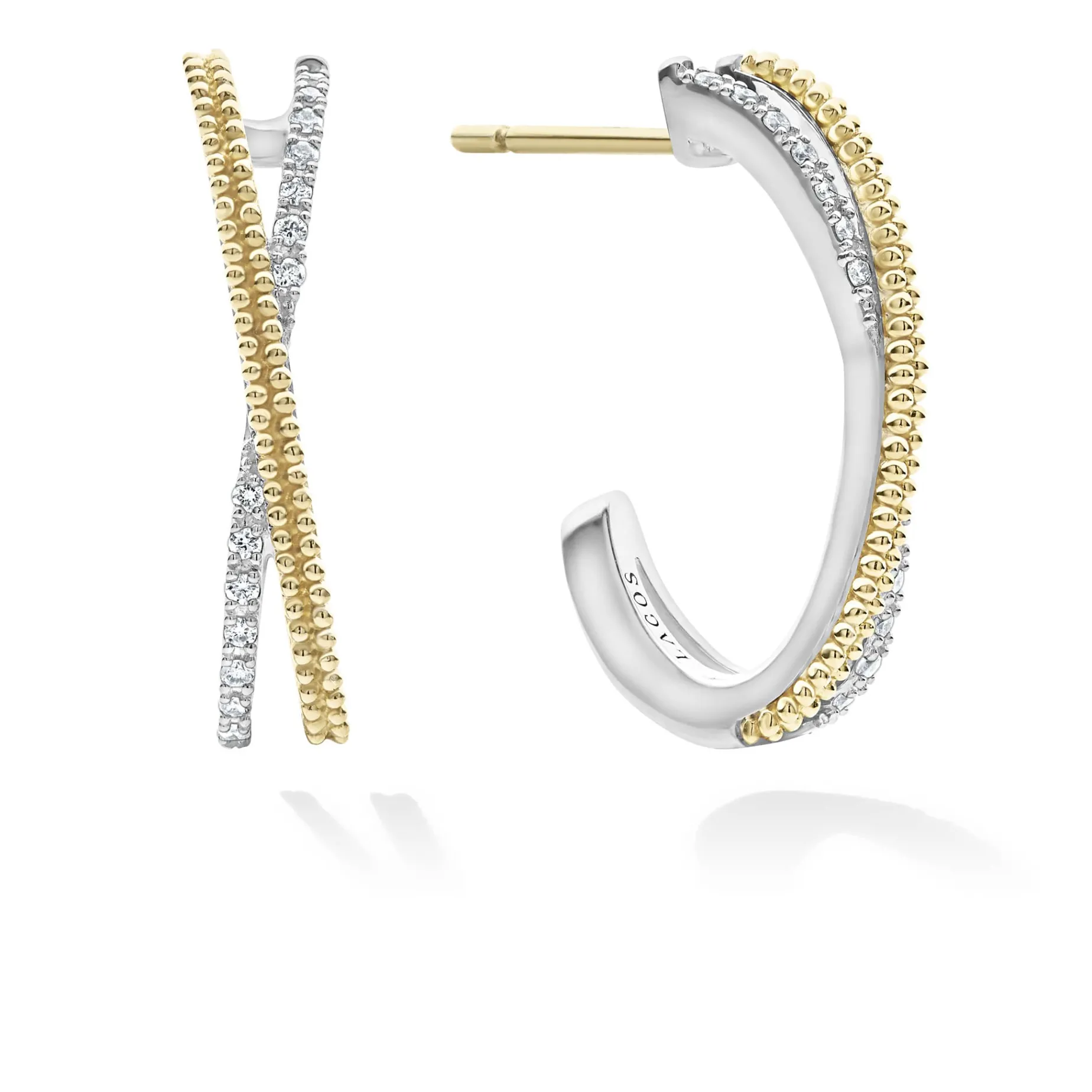 Thin Two-Tone Caviar X Diamond Hoop