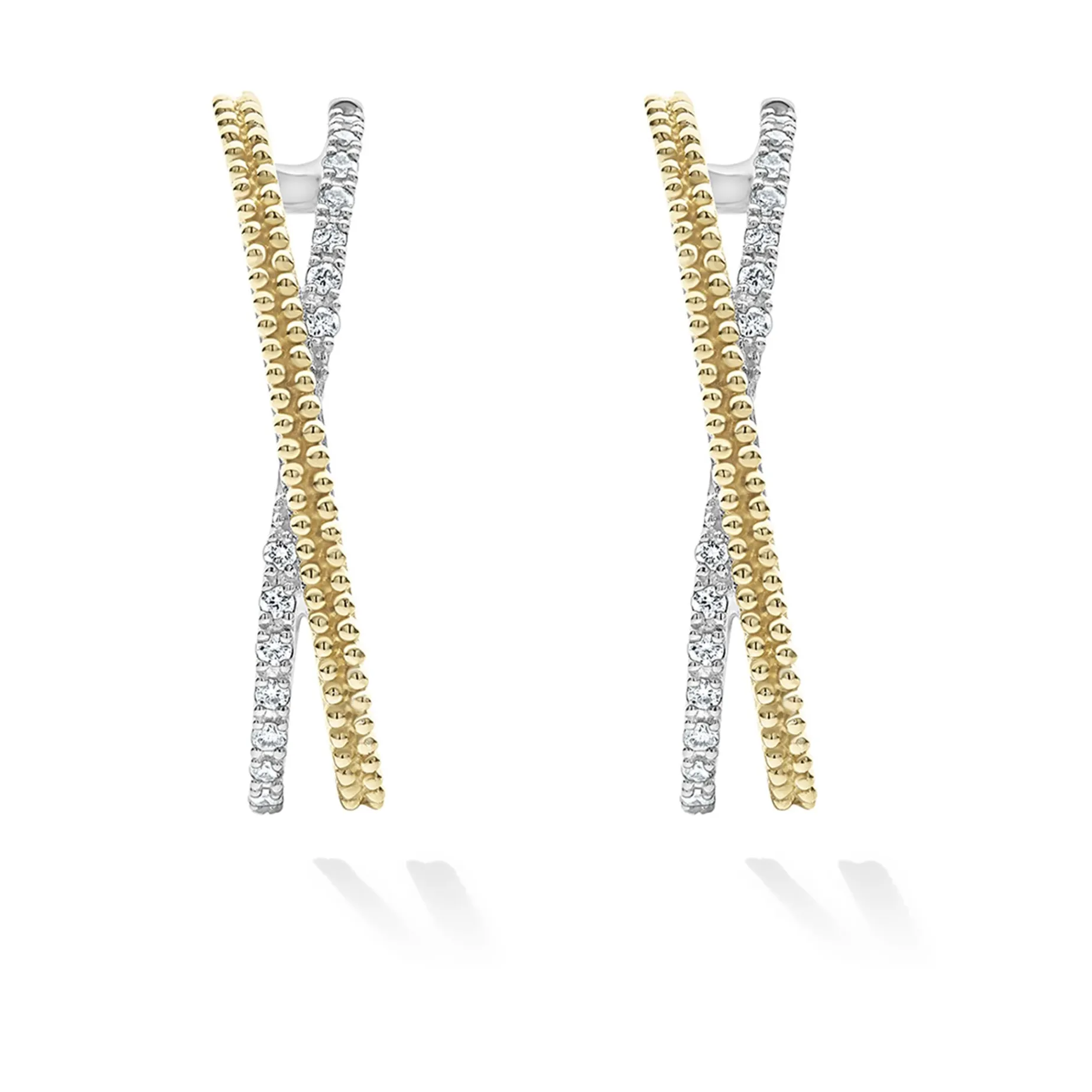 Thin Two-Tone Caviar X Diamond Hoop