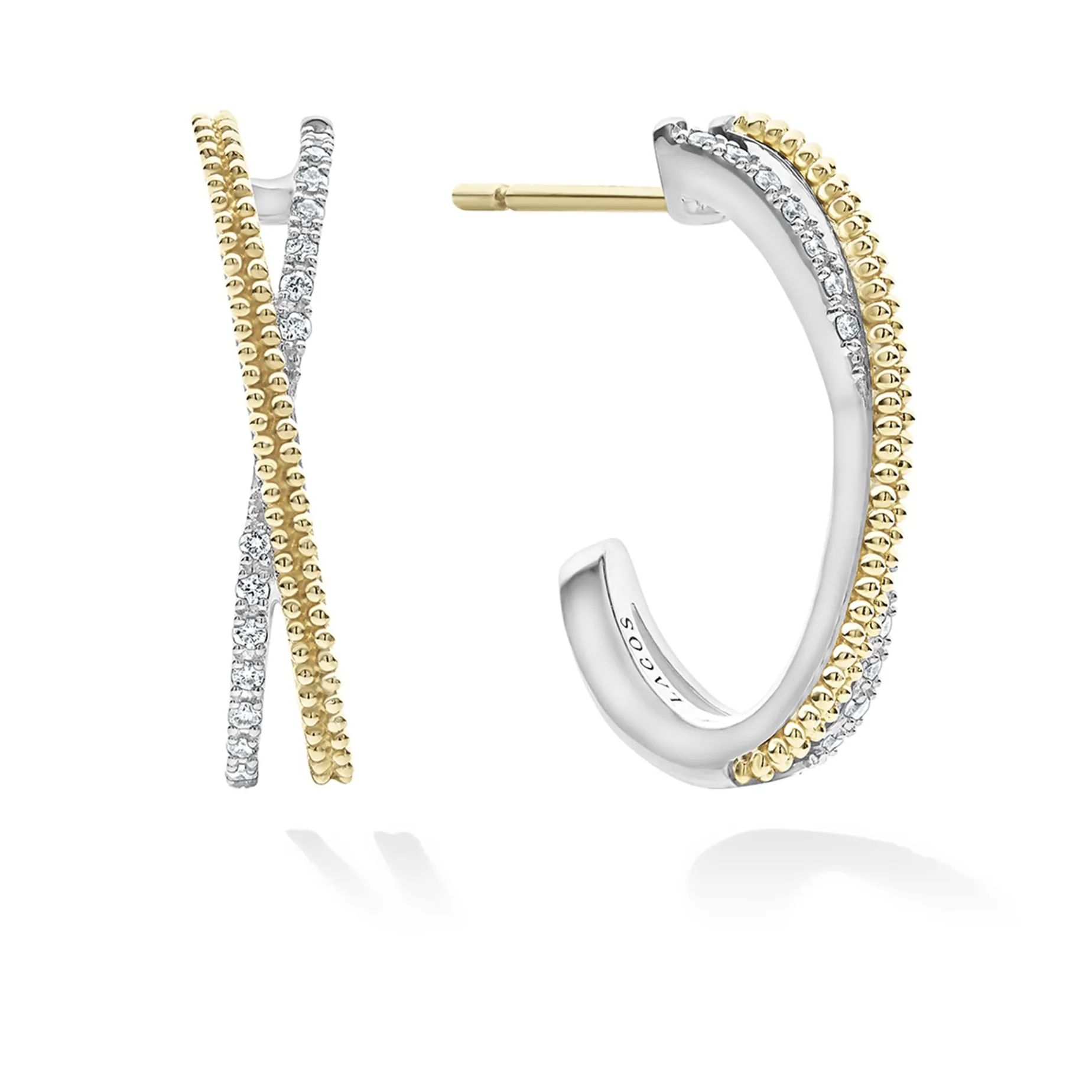 Thin Two-Tone Caviar X Diamond Hoop