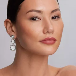 Three Mother of Pearl Circle Drop Earrings