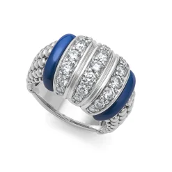 Three Station Ceramic Caviar Diamond Ring