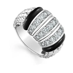 Three Station Ceramic Caviar Diamond Ring