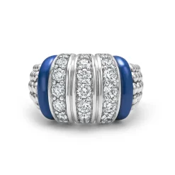 Three Station Ceramic Caviar Diamond Ring