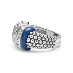 Three Station Ceramic Caviar Diamond Ring