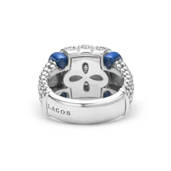 Three Station Ceramic Caviar Diamond Ring