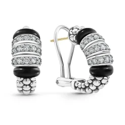 Three Station Ceramic Diamond Hoop Earrings